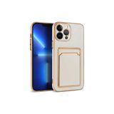 HEPTEKİLETİŞİM iPhone 13 Pro Max ile Uyumlu Kılıf, Kamera Korumalı, Parlak Altın İşlemeli, Kartlıklı, Cüzdanlı Kapak, Beyaz