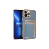 HEPTEKİLETİŞİM iPhone 13 Pro Max ile Uyumlu Kılıf, Kamera Korumalı, Parlak Altın İşlemeli, Kartlıklı, Cüzdanlı Kapak, Mavi