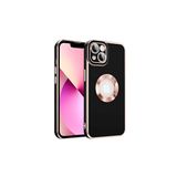 HEPTEKİLETİŞİM iPhone 14 ile Uyumlu Kılıf, Kamera Korumalı, Parlak Kenarlı, Altın İşlemeli Logo Gösteren Kapak, Siyah