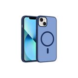 HEPTEKİLETİŞİM iPhone 14 ile Uyumlu M-Safe Manyetik Şarj Uyumlu Mat Yarı Şeffaf Darbe Emici Kılıf, Mavi