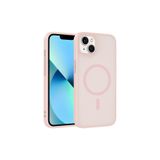 HEPTEKİLETİŞİM iPhone 14 ile Uyumlu M-Safe Manyetik Şarj Uyumlu Mat Yarı Şeffaf Darbe Emici Kılıf, Pembe