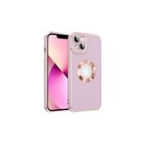 HEPTEKİLETİŞİM iPhone 14 Plus Kılıf, Kamera Korumalı, Parlak Altın İşlemeli, Logo Gösteren Kapak, Mor