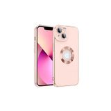 HEPTEKİLETİŞİM iPhone 14 Plus Kılıf, Kamera Korumalı, Parlak Altın İşlemeli, Logo Gösteren Kapak, Rose Gold