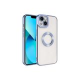 HEPTEKİLETİŞİM iPhone 14 Plus Kılıf, Kamera Lens Korumalı, Logo Gösteren Parlak Kenarlı Kapak, Omega, Mavi Açık
