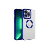 HEPTEKİLETİŞİM iPhone 14 Pro ile Uyumlu Kılıf, Kamera Lens Korumalı, Logo Gösteren Parlak Kenarlı Kapak, Mavi, OMEGA