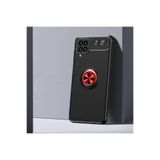 HEPTEKİLETİŞİM Samsung Galaxy M12 ile Uyumlu Kılıf, Kamera Çıkıntılı, Renkli Yüzüklü, Standlı, Mıknatıslı, Siyah-Kırmızı