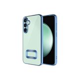 HEPTEKİLETİŞİM Samsung Galaxy S25 FE ile Uyumlu Kılıf, Kamera Lens Korumalı, Logo Gösteren, Şeffaf Parlak Kenarlı, Mavi