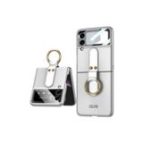 HEPTEKİLETİŞİM Samsung Galaxy Z Flip 3 ile Uyumlu Kılıf, Mat Dokulu, Ultra İnce, Yüzük Aparatlı, Gümüş
