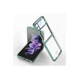 HEPTEKİLETİŞİM Samsung Galaxy Z Flip 4 ile Uyumlu Kılıf, Kamera Lens Korumalı, Kenarları Renkli, Parlak Sert Şeffaf Kapak, Koyu Yeşil