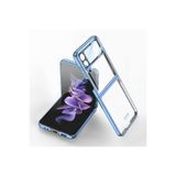 HEPTEKİLETİŞİM Samsung Galaxy Z Flip 4 ile Uyumlu Kılıf, Kamera Lens Korumalı, Kenarları Renkli, Parlak Sert Şeffaf Kapak, Mavi Açık