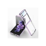HEPTEKİLETİŞİM Samsung Galaxy Z Flip 4 ile Uyumlu Kılıf, Kamera Lens Korumalı, Kenarları Renkli, Parlak Sert Şeffaf Kapak, Mor