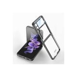 HEPTEKİLETİŞİM Samsung Galaxy Z Flip 4 ile Uyumlu Kılıf, Kamera Lens Korumalı, Kenarları Renkli, Parlak Sert Şeffaf Kapak, Siyah