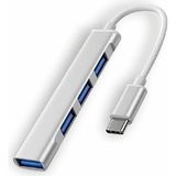 Hepu 4 Portlu Type-C To USB 3.0 Hub Çoklayıcı Adaptör Alüminyum Dönüştürücü - Gri