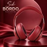 Hepu HP-H01 Kablosuz Kulak Üstü Bluetooth Kulaklık – Süper Bass + Yumuşak Yastık + Uzun Pil Ömrü - Bordo