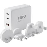 HEPU HP304 100W GaN Seyahat Adaptörü – 4 Farklı Ülke Uyumlu Başlık - Beyaz
