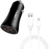 Hepu HP779M Qc3.0 2x USB Metal Araç Şarj Aleti Usb-Micro USB Kablo Set - Siyah