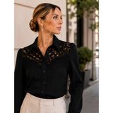HepXL Dantel Detaylı Şık Kadın Bluz- Jessica Kumaş- Günlük & Ofis Kombini - 38 - Siyah