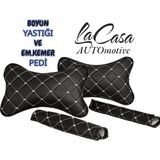Her Araca Uyumlu Lacasa Automotive Oto Yastık - Emniyet Kemer Pedi Set - Siyah - Beyaz
