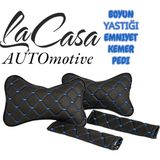 Her Araca Uyumlu Lacasa Automotive Oto Yastık - Emniyet Kemer Pedi Set - Siyah - Mavi