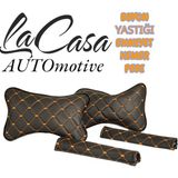 Her Araca Uyumlu Lacasa Automotive Oto Yastık - Emniyet Kemer Pedi Set - Siyah - Turuncu