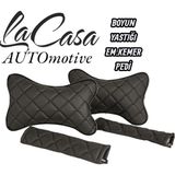 Her Araca Uyumlu Lacasa Automotive Oto Yastık - Emniyet Kemer Pedi Set - Siyah