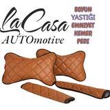 Her Araca Uyumlu Lacasa Automotive Oto Yastık - Emniyet Kemer Pedi Set - Taba