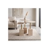 Her Dizayn Aksesuar Modern Zigon Sehpa Trio Yuvarlak Servis Sehpası Traverten Desenli %100 MDF