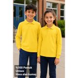 HER ŞEY NOTA www.herseynota.com Çocuk Sarı Uzun Kollu Polo Yaka Okul Tişörtü %100 Pamuk Unisex Forma