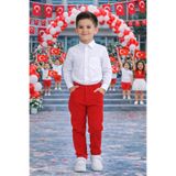 HER ŞEY NOTA www.herseynota.com Erkek Çocuk Beyaz Gömlek ve Kırmızı Pantolon Takım – Okul ve Bayram Etkinlik 5-13 Yaş