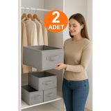 HERA CONCEPT 2 Adet ANTRASİT Kumaş Katlanabilir Dolap İçi Raf Düzenleyici Kıyafet Kutusu-45 Cmx30 Cmx20cm