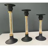 Hera Kristal 3 Lü Siyah Kristal Metal Şamdan