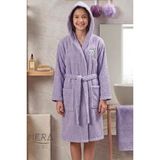 Hera Textile Çocuk Bornozu Pamuklu Kapüşonlu Lila 13-18 Yaş Unisex-Kız-Erkek Kemerli Yunus Nakışlı Genç Bornoz - 13 - 14 Yaş
