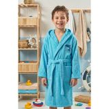 Hera Textile Çocuk Bornozu Pamuklu Kapüşonlu Turkuaz 13-18 Yaş Unisex-Kız-Erkek Kemerli Yunus Nakışlı Genç Bornoz - 13 - 14 Yaş