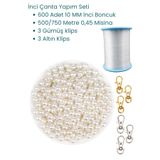 HERALDİS İnci Boncuk Çanta Yapım Seti 10 MM İnci Çanta Misinası 600 Metre Metal Çanta Klipsi