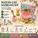 Herbarius 8 Parça Çiçek Desenli Parlak Pudra Pembe Renk Matcha Çayı Hazırlama Seti - Geleneksel Japon Matcha Seti