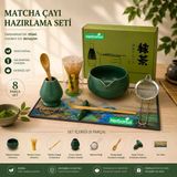 Herbarius 8 Parça Mat Zümrüt Yeşili Krem Tabanlı Renk Matcha Çayı Hazırlama Seti - Geleneksel Japon Matcha Seti