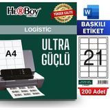Herboy HB-1021 63,5 x 38,1 mm A4 Baskılı Laser Etiket (200 Adet)