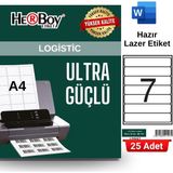 Herboy HB-1107 192,5 x 39 mm A4 Laser Etiket (25 Adet) - Baskısız