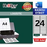 Herboy HB-1224 105 x 23 mm A4 Baskılı Laser Etiket (200 Adet)