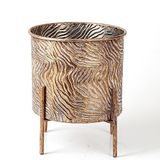 Herdekora Dalga Desenli Ayaklı Silindir Metal Altın Eskitme 26x32x26 cm Çiçeklik Saksı
