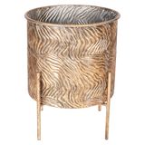 Herdekora Dalga Desenli Ayaklı Silindir Metal Çiçeklik Saksı Altın Eskitme 31x38 Cm.