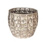 Herdekora Kabartma Desenli Metal Çiçeklik Saksı Gümüş Eskitme 37,5x32,5 Cm.