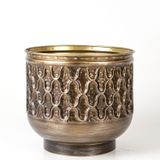 Herdekora Kabartma Desenli Metal Kahverengi 25x23x25 cm Çiçeklik Saksı