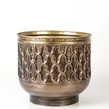 Herdekora Kabartma Desenli Metal Kahverengi 32x28.5x32 cm Çiçeklik Saksı