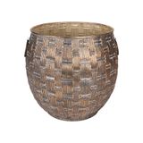 Herdekora Metal Saksı Kulplu Kabartma Desenli Kahverengi Eskitme 45x43,5 Cm.