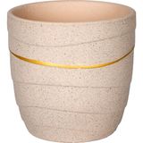 Herdekora Seramik Saksı Gold Şeritli Bej 12X11,5 Cm.