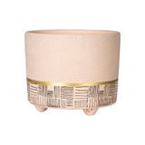 Herdekora Seramik Saksı Gold Şeritli Desenli Bej 12X10 Cm.