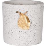 Herdekora Seramik Saksı Gold Yaprak Aksesuarlı Beyaz 13,5X13 Cm.
