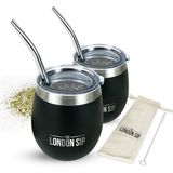 Here & Now Yerba Mate Kupası ve Bombilla Seti | 2 Mate Su Kabağı, Dökülmeye Dayanıklı Kapaklar ve Mate Pipetler | Bombilla Fırça ve Kılıfı Dahil | Bombilla Mate & Mate Çay Bardaklı Yerba Mate Kabak
