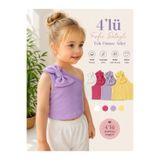 HEREN 4lü Kız Çocuk Tek Omuz Fiyonk Detaylı Yazlık Crop Bluz Fitilli Esnek Kumaş Kız Crop